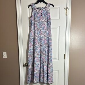 Talbots Sleeveless Paisley Maxi Dress in Pink & Light Blue